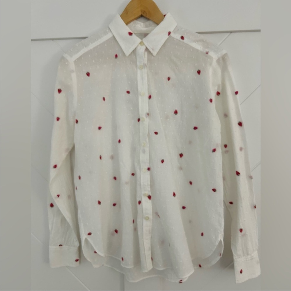 LOFT White Shirt with Red Strawberries